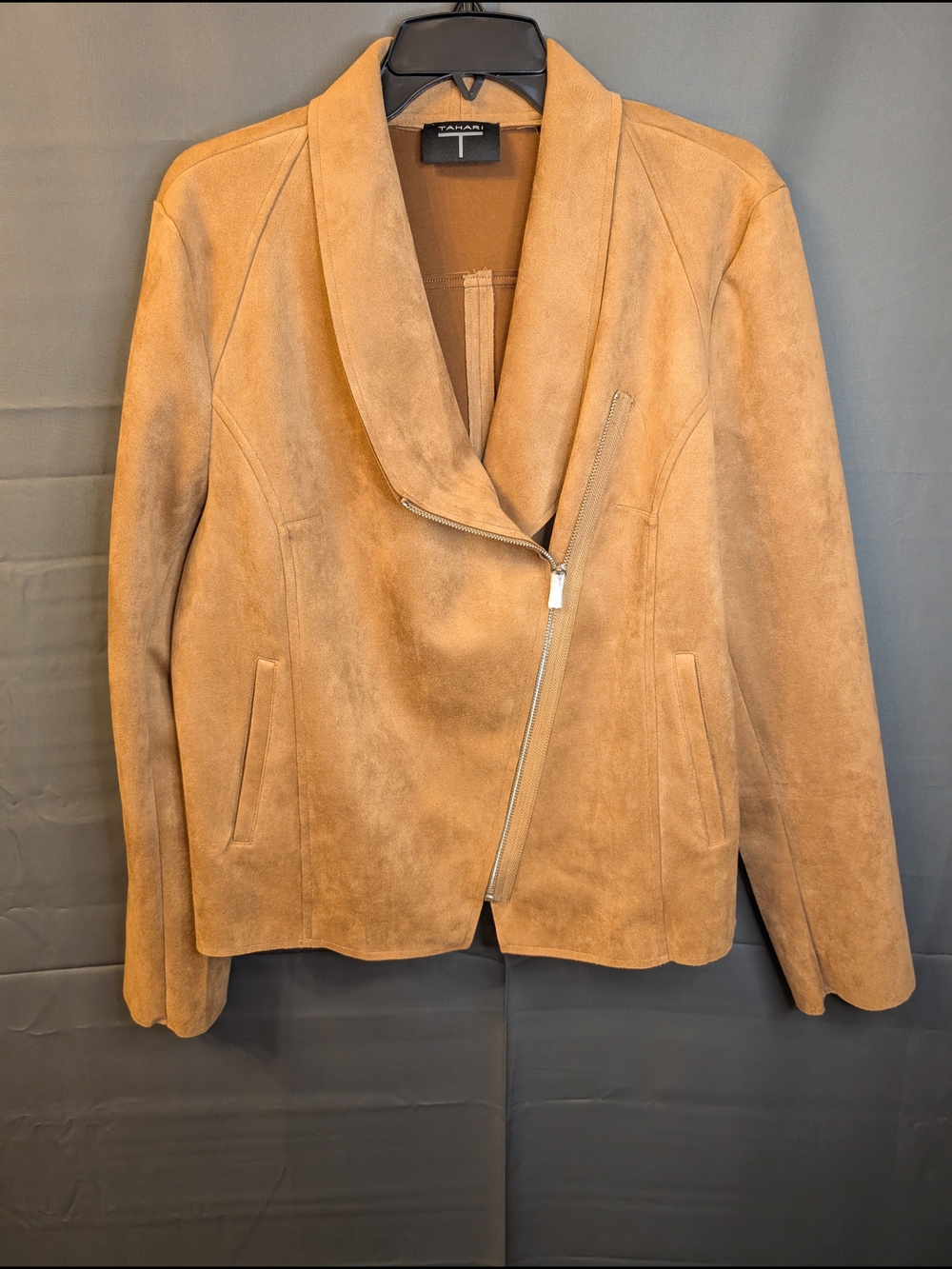 Tahari Faux Suede Asymmetrical Zip Jacket in Camel - NWOT